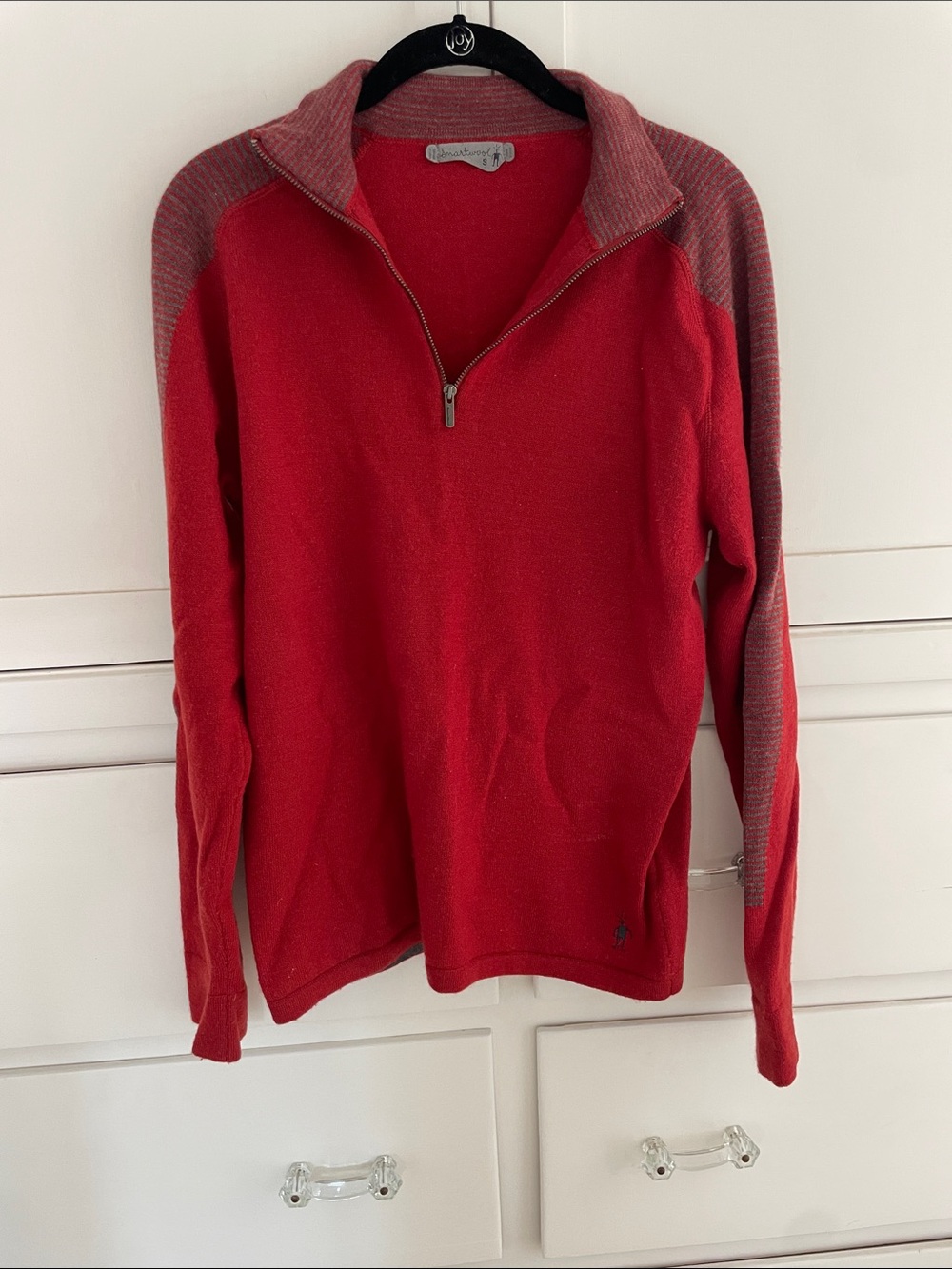Smartwool Red Men's Zip-Neck Sweater with Heathered Shoulder Panels